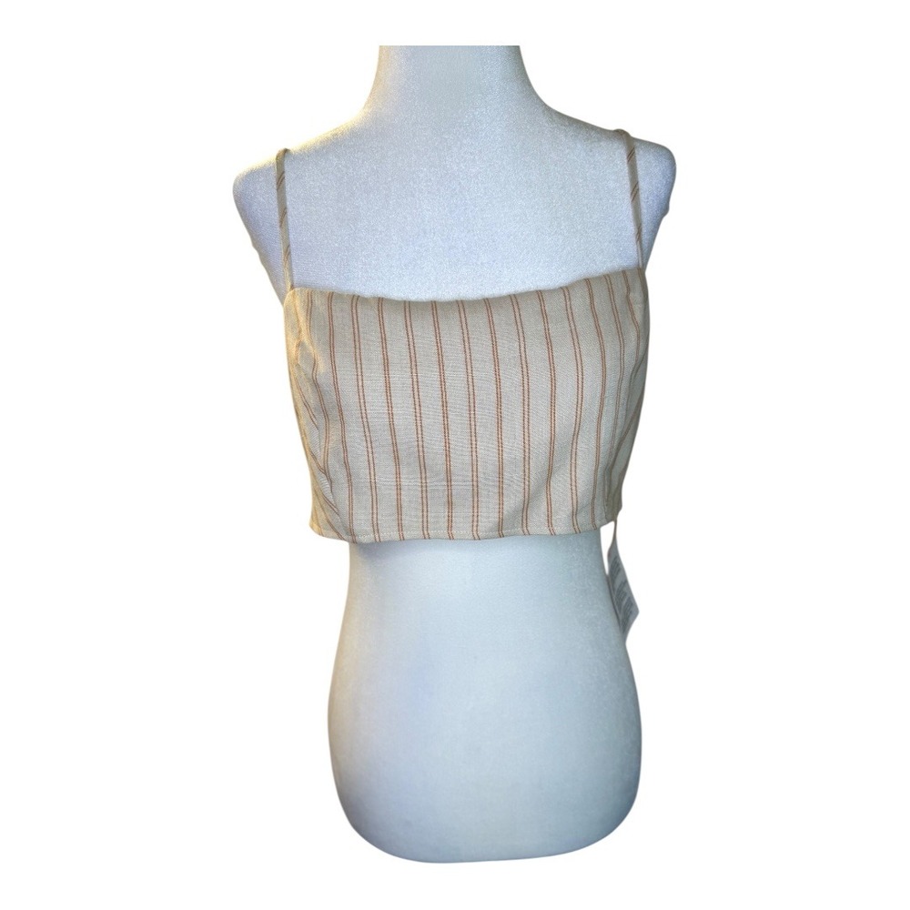 Topshop Crop Top Cami Striped Sleeveless Casual Summer Beige Size US 8 Medium